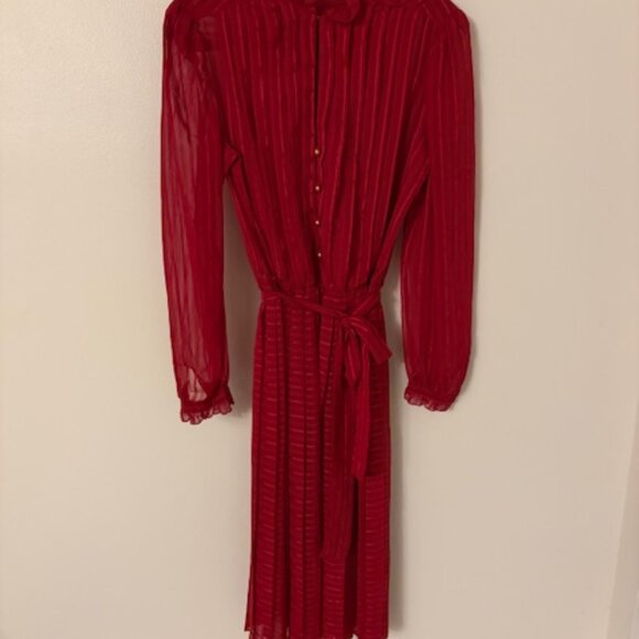 Ruby red sheer accordion pleated, classy dress - Picture 1 of 5
